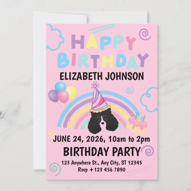 Parti Poodle Birthday Invitation in Pink (Front)