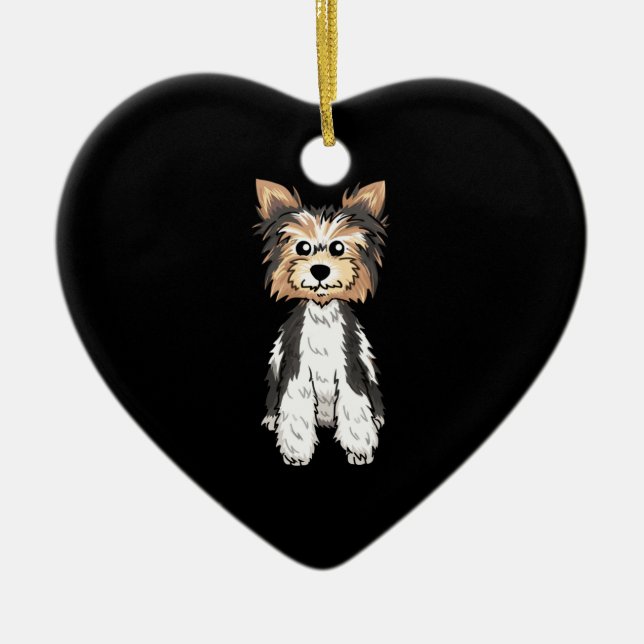 Parti Yorkie Cute Art Ceramic Tree Decoration (Front)