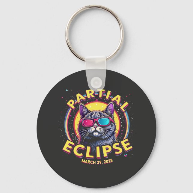 Partial Eclipse 2025 Cat Astronomy KItten Lovers Key Ring (Front)