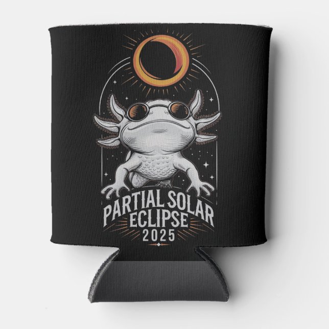 Partial Solar Eclipse 2025 Axolotl Amphibian  Can Cooler (Front)