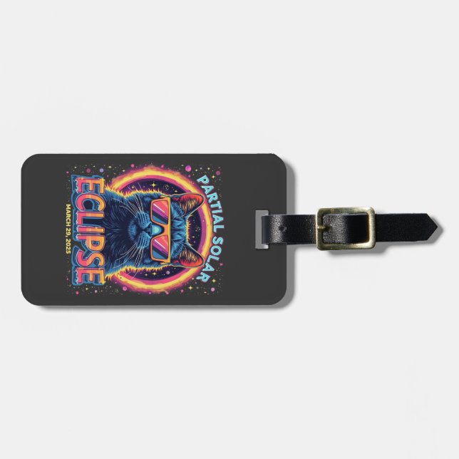 Partial Solar Eclipse 2025 Cat Kitten  Luggage Tag (Front Horizontal)
