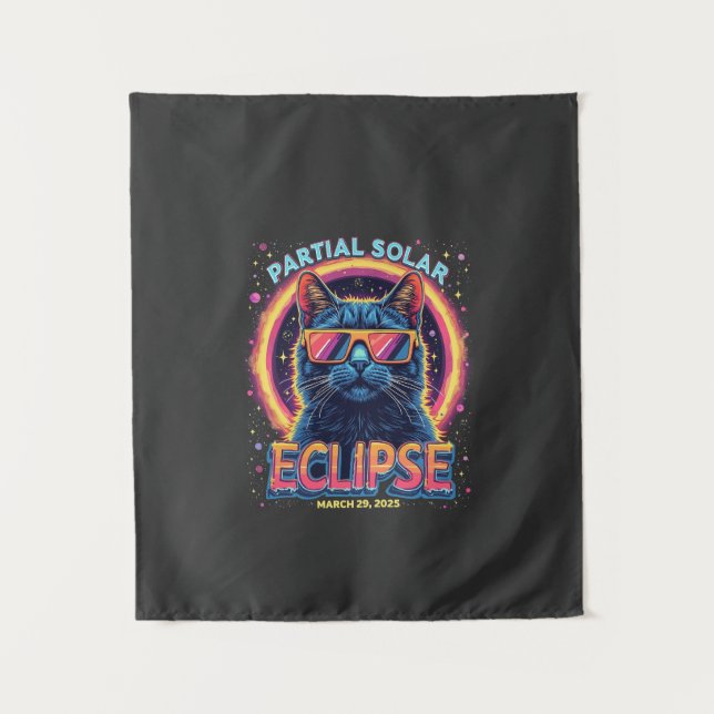 Partial Solar Eclipse 2025 Cat Kitten  Tapestry (Front)