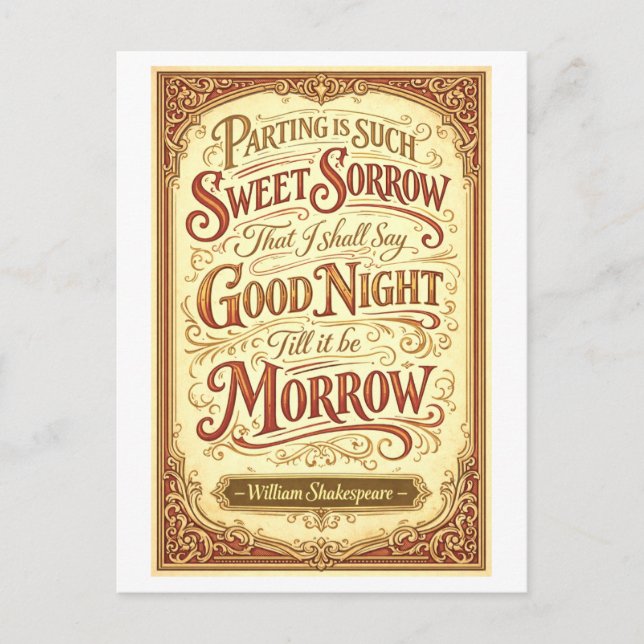 "Parting Is Such Sweet Sorrow" Shakespeare Postcard (Front)