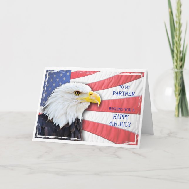Partner,4th July with a bald eagle and flag Card (Front)