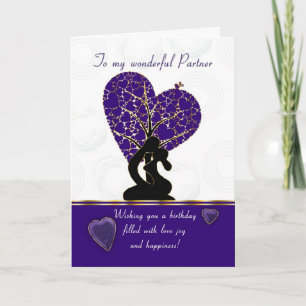 partner birthday card modern design, purple and wh