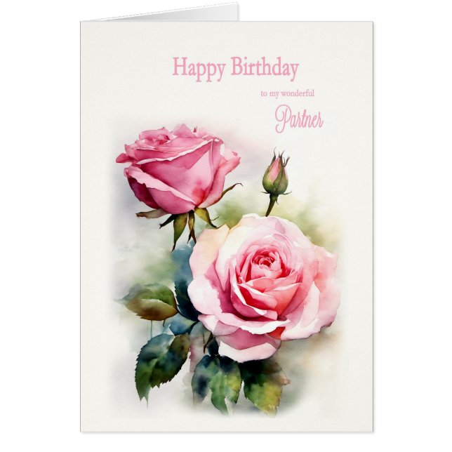 Partner Birthday Roses Painted Watercolor  (Front)