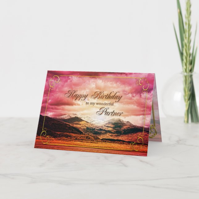 Partner birthday, Sunset over the mountains Card (Front)
