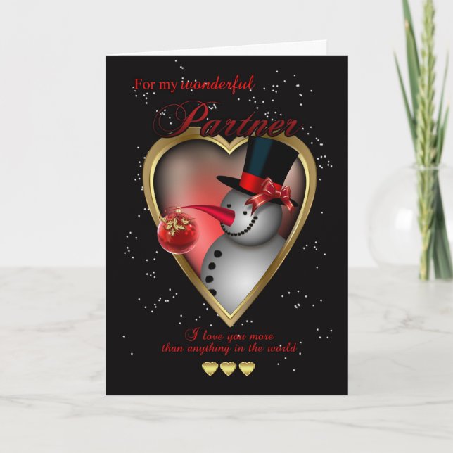 Partner Christmas Card - Snowman In Heart (Front)