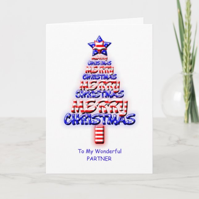Partner, patriotic Christmas tree Holiday Card (Front)