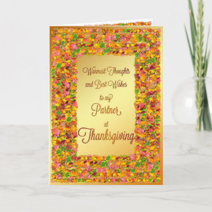Partner, Thanksgiving wishes with fall leaves Holiday Card