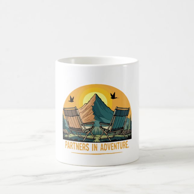 Partners in Adventure | Retro Mountain Camping  Coffee Mug (Center)