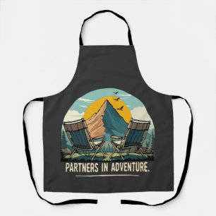 Partners in Adventure Retro Mountain Camping Desig Apron