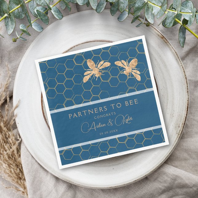 Partners to Bee Indigo & Honeycomb Wedding Shower Napkin (Creator Uploaded)