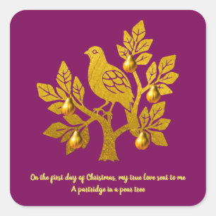 Partridge In A Pear Tree Burgundy Christmas Square Sticker