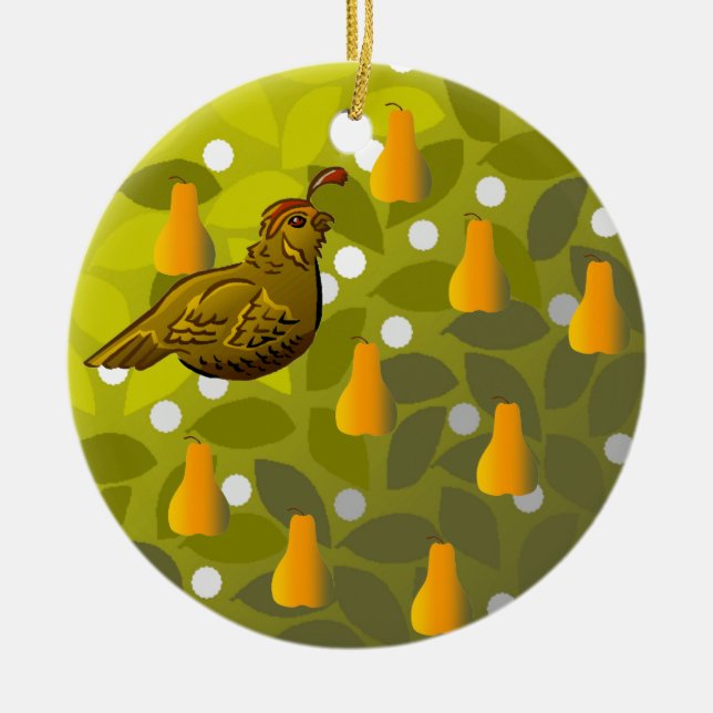 Partridge in a Pear Tree Ceramic Tree Decoration (Front)