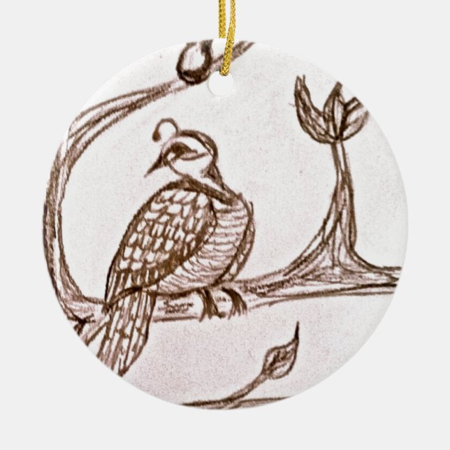 Partridge in a Pear Tree Ceramic Tree Decoration (Front)