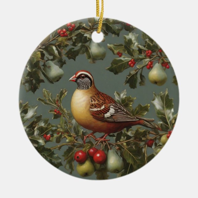 Partridge in a pear tree ceramic tree decoration (Front)
