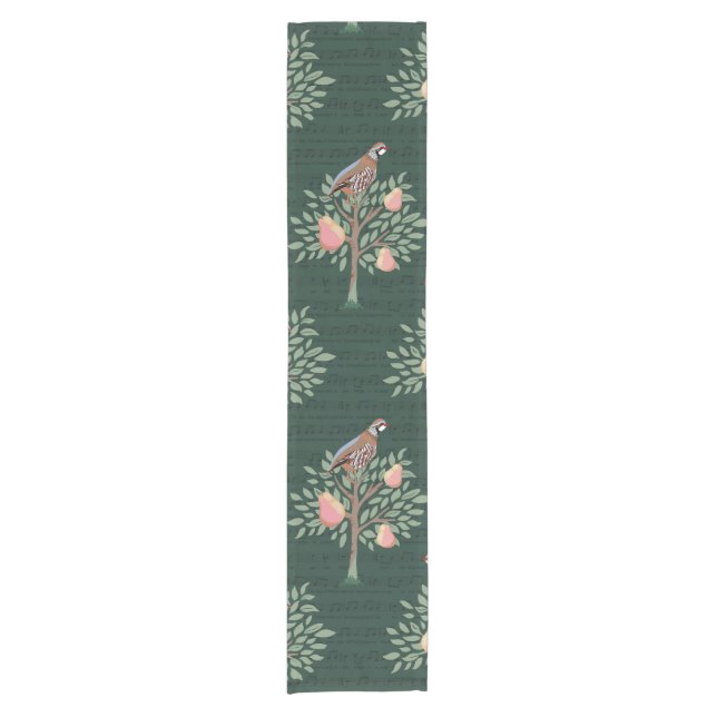 Partridge in a pear tree Christmas Carole on green Short Table Runner (Front)