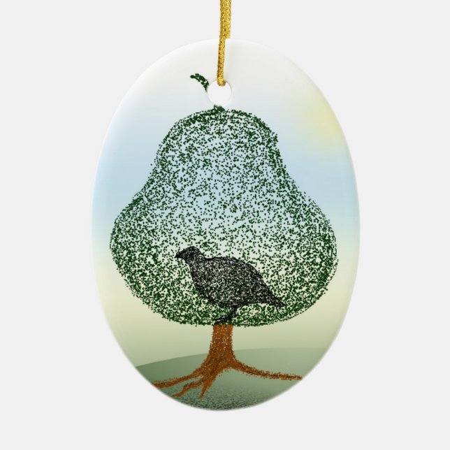 Partridge In A Pear Tree Christmas Ceramic Tree Decoration (Front)