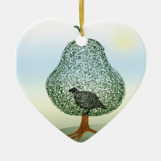 Partridge In A Pear Tree Christmas Heart Ceramic Tree Decoration