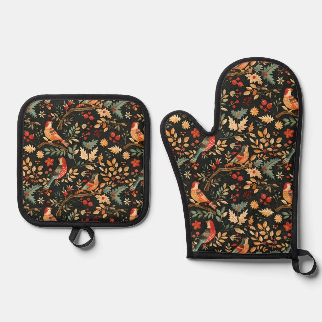 Partridge in a Pear Tree Christmas Oven Mitt & Pot Holder Set (Front)