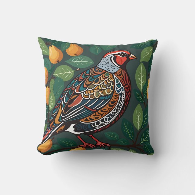 Partridge In A Pear Tree Cut-Out Stencil-Style 2 Cushion (Front)