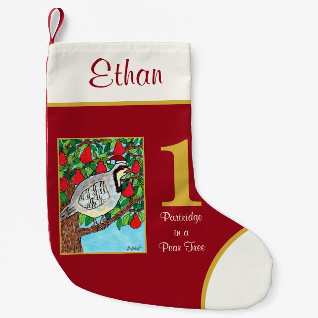 Partridge in a Pear Tree Cute Animals Custom Name Small Christmas Stocking (Front)