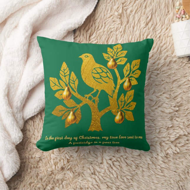 Partridge In A Pear Tree Emerald Green Christmas Cushion (Blanket)