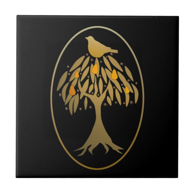 Partridge in a Pear Tree Gold Tile (Front)