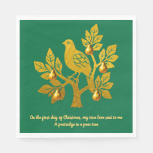 Partridge In A Pear Tree Green Gold Christmas Napkin