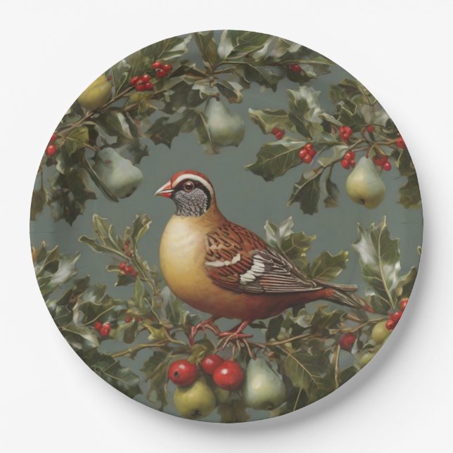Partridge in a pear tree paper plate (Front)