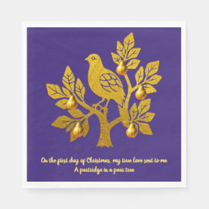 Partridge In A Pear Tree Purple Gold Christmas Napkin