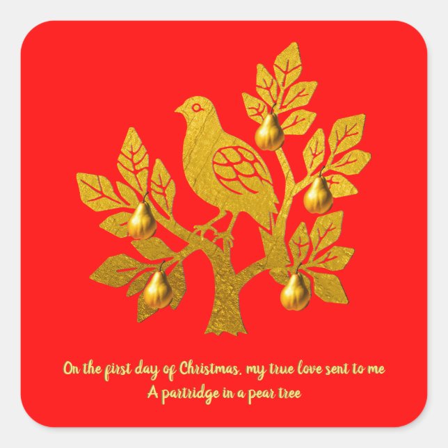 Partridge In A Pear Tree Red Christmas Square Sticker (Front)