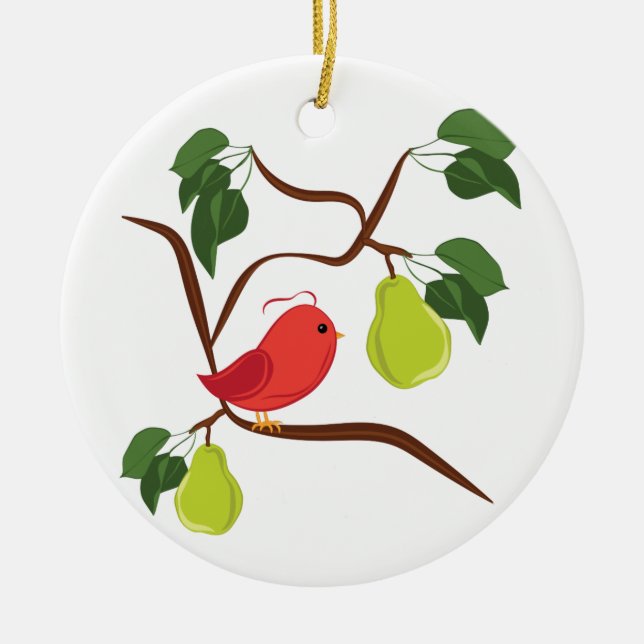 Partridge In Pear Tree Ceramic Tree Decoration (Front)