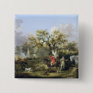 Partridge Shooting (oil on canvas) 15 Cm Square Badge