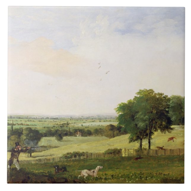 Partridge Shooting (oil on millboard) Tile (Front)