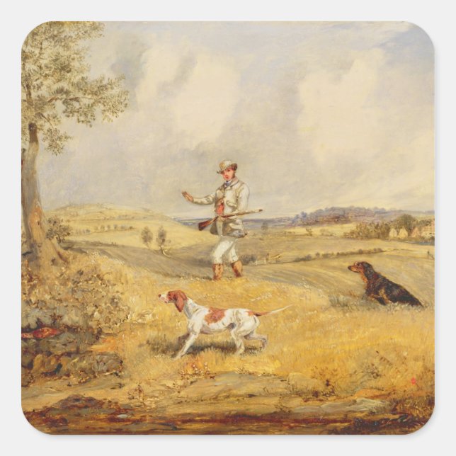 Partridge Shooting (oil on panel) Square Sticker (Front)
