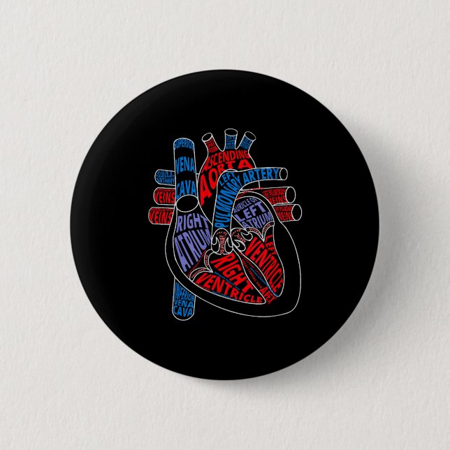 Parts Of Heart Anatomical Heart Gift For Cardiolog 6 Cm Round Badge (Front)