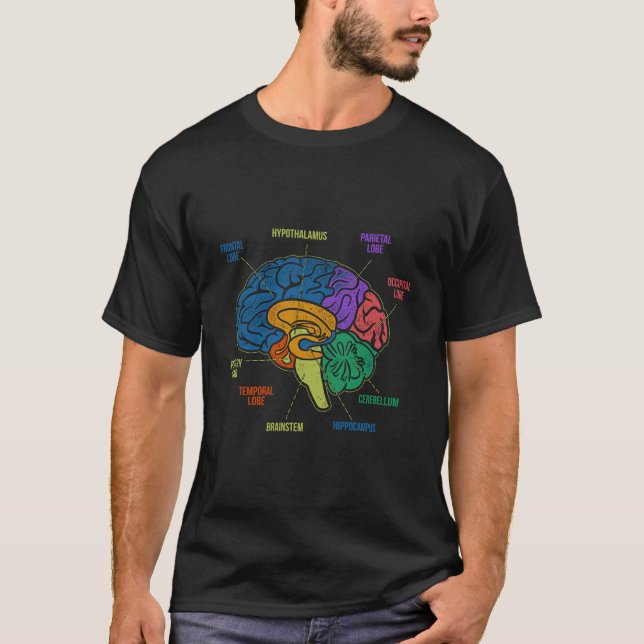 Parts Of The Brain Colourful Diagram Neurology Gif T-Shirt (Front)