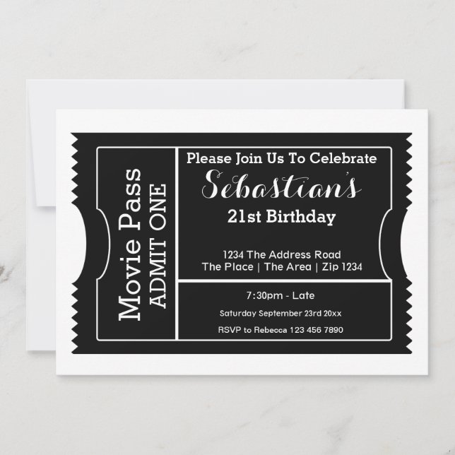 Party Admission Ticket Black And White Invitation (Front)