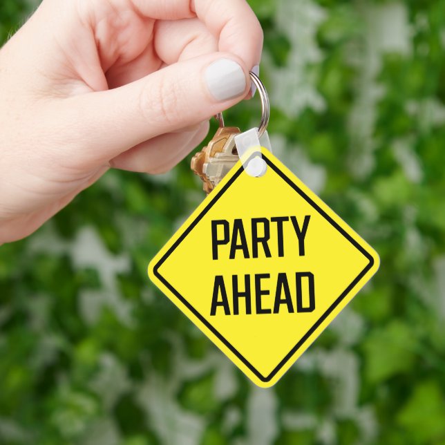 Party Ahead Metal Square Keychain (Hand)