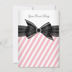 Party All Occasion Pink Black White Stripe Invitation
