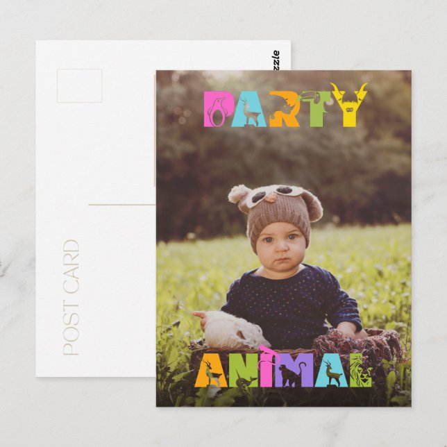 Party Animal Birthday Custom Photo Thank You Note Postcard (Front/Back)