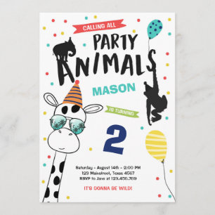 Party Animal Birthday Invitation Zoo Wild Black