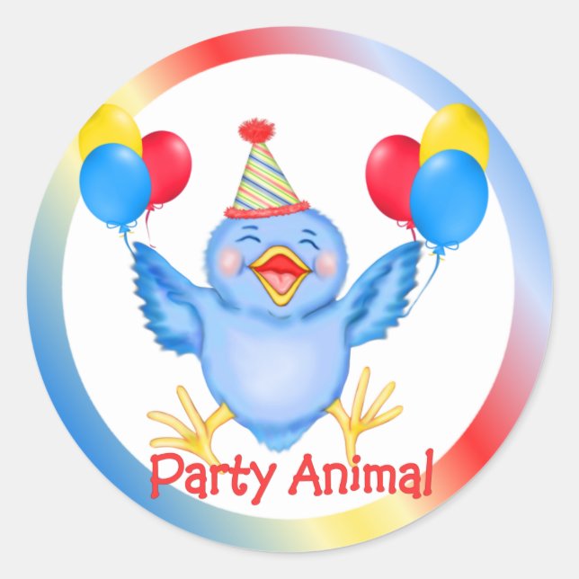 Party Animal Bluebird Classic Round Sticker (Front)