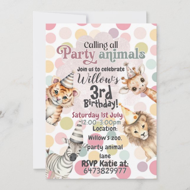 Party animal children's birthday invitation  (Front)