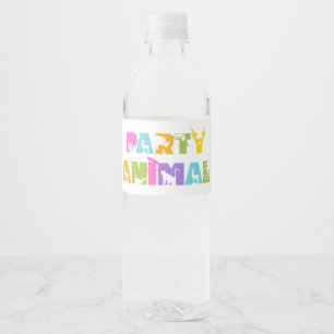 Party Animal Colourful Birthday Party Water Bottle Label