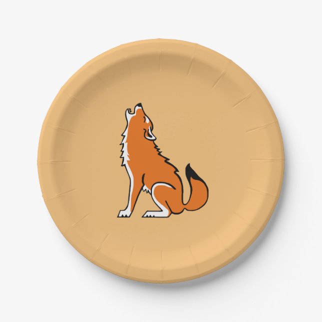Party animal! Cool Red WOLF - Conservation -Orange Paper Plate (Front)