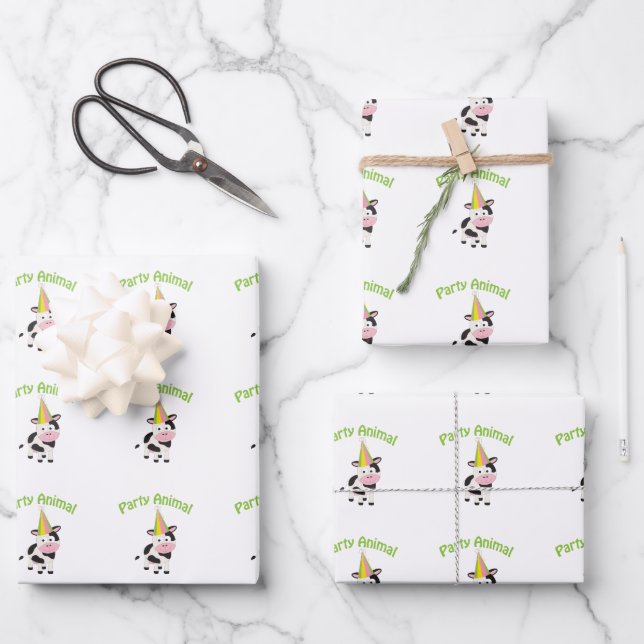 Party animal! Cow Wrapping Paper Sheet (Front)
