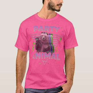 PARTY ANIMAL Funny Grizzly Bear Vintage 80s Vaporw T-Shirt